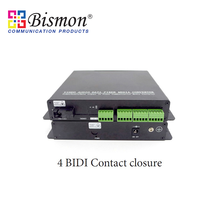 4-CH-BIDI-contact-closure-to-Fiber-optic-Single-fiber-20KM-SM-FC-Connector-pair